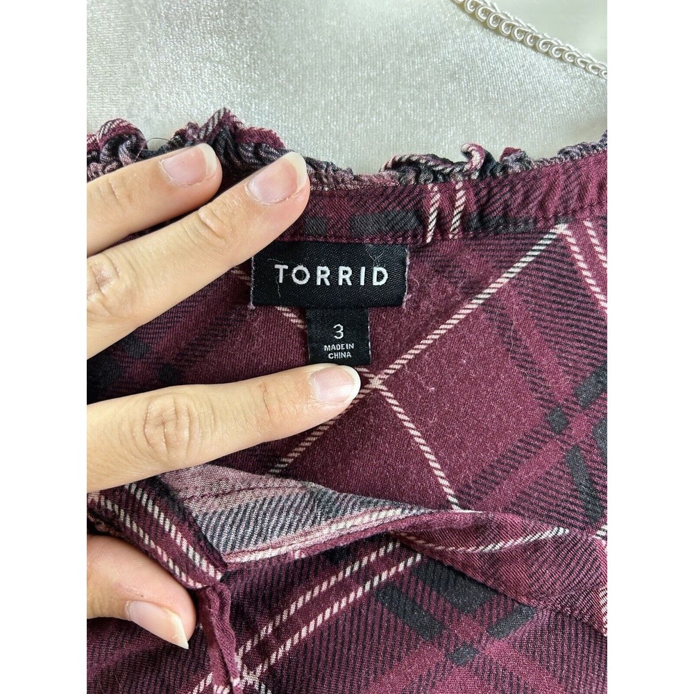 Torrid Rayon Twill Tie Neck Plaid Peasant Top Womens Plus Size 3X - Picture 10 of 14